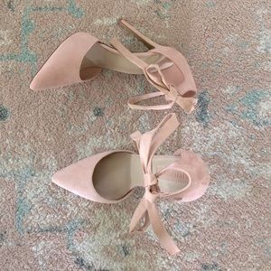 Pink faux suede heels